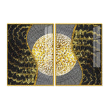 Golden Textured Pattern Acrylic Floating Wall Painting Set of 2 - Decor Smart