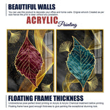Green and Red Leaf Shape Acrylic Floating Wall Painting Set of 2 - Decor Smart