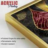 Green and Red Leaf Shape Acrylic Floating Wall Painting Set of 2 - Decor Smart