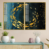 Group of Golden Fishes Acrylic Floating Wall Painting Set of 2 - Decor Smart