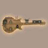 Guitar Backlit Designer Wooden Wall Shelf / Book Shelf / Night Light, Oak Finish - Decor Smart