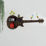 Guitar Backlit Designer Wooden Wall Shelf / Book Shelf / Night Light, Walnut Finish - Decor Smart