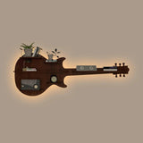 Guitar Backlit Designer Wooden Wall Shelf / Book Shelf / Night Light, Walnut Finish - Decor Smart