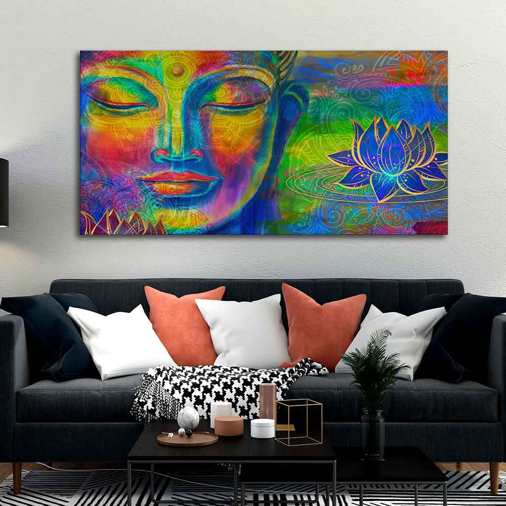Head of Lord Buddha Colorful Wall Painting - Decor Smart