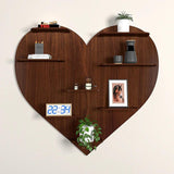 Heart Backlit Designer Wooden Wall Shelf / Book Shelf / Night Light, Walnut Finish - Decor Smart