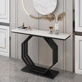 Heptagon Black Base Rectangular Shape White Marble Console Table - Decor Smart