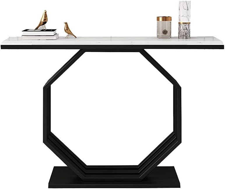 Heptagon Black Base Rectangular Shape White Marble Console Table - Decor Smart