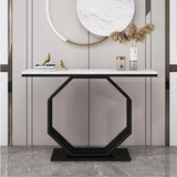 Heptagon Black Base Rectangular Shape White Marble Console Table - Decor Smart