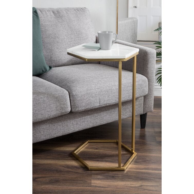 Hexagon Shape Marble Top Golden Stand Side Table - Decor Smart