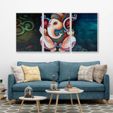 Hindu Lord Ganesha Floating Canvas Wall Painting Set of Three - Decor Smart