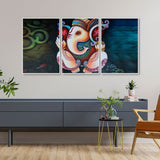 Hindu Lord Ganesha Floating Canvas Wall Painting Set of Three - Decor Smart