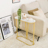 Hollow Bottom Faux Marble Narrow End Side Table - Decor Smart