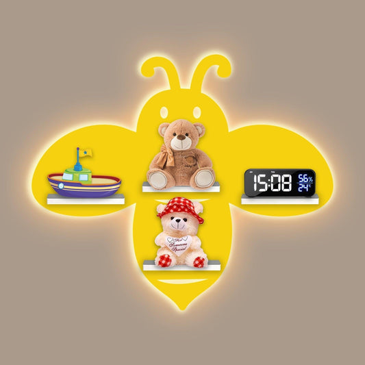 Honey Bee Wooden Wall Shelf LED Light Wall Shelf for Kids - Decor Smart