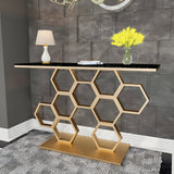 Honeycomb Motif Artistic Golden Finish Metal Console Table - Decor Smart