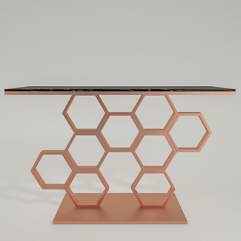 Honeycomb Motif Copper Finish Metal Console Table - Decor Smart