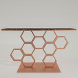 Honeycomb Motif Copper Finish Metal Console Table - Decor Smart