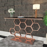 Honeycomb Motif Copper Finish Metal Console Table - Decor Smart
