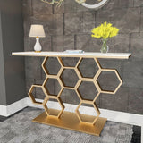 Honeycomb Motif Golden Metal Finish Console Table - Decor Smart