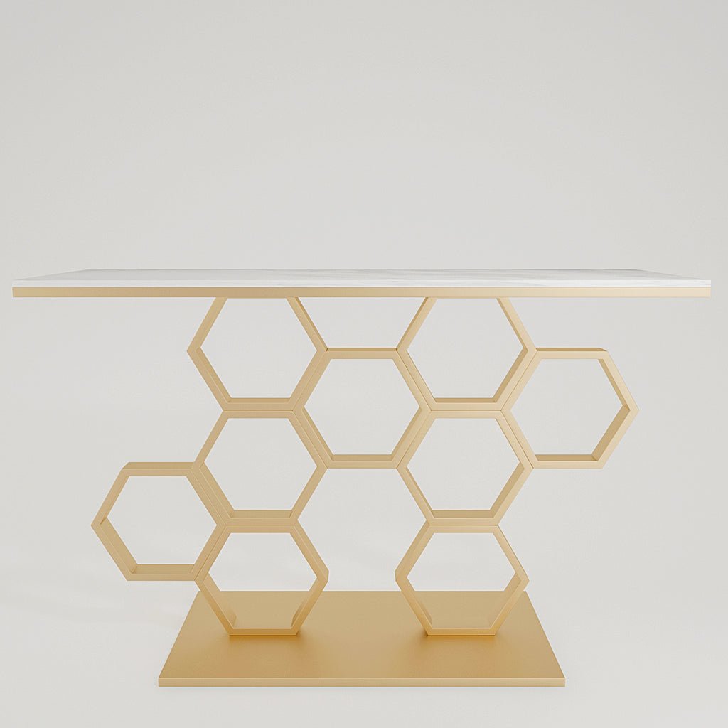 Honeycomb Motif Golden Metal Finish Console Table - Decor Smart