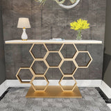 Honeycomb Motif Golden Metal Finish Console Table - Decor Smart
