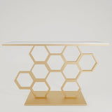 Honeycomb Motif Golden Metal Finish Console Table - Decor Smart