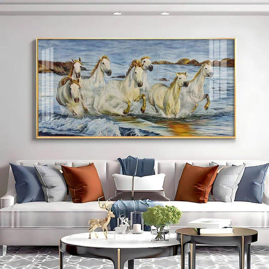 Horses Crossing River Premium Acrylic Floating Wall Painting - Decor Smart