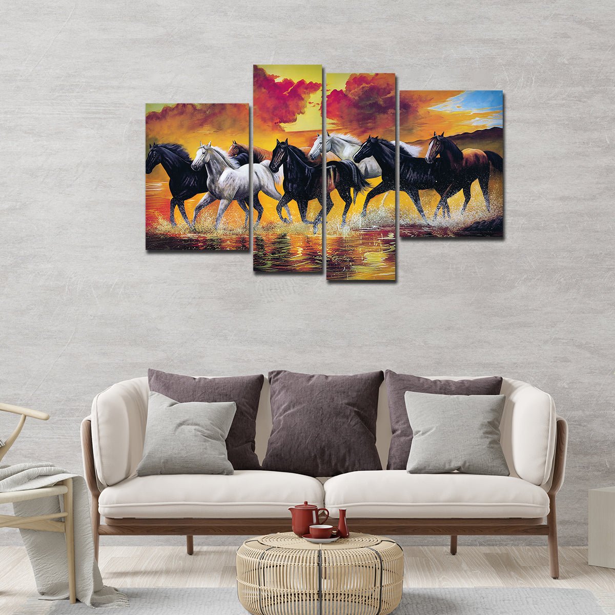Horses Running Through the Splashes of Water Canvas Wall Painting - Decor Smart