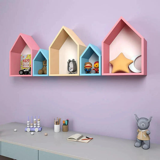Hut Shape Wooden Wall Storage Shelves for Kids - Decor Smart
