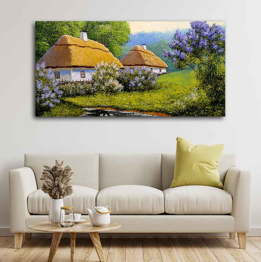 Huts in Old Village Canvas Wall Painting - Decor Smart