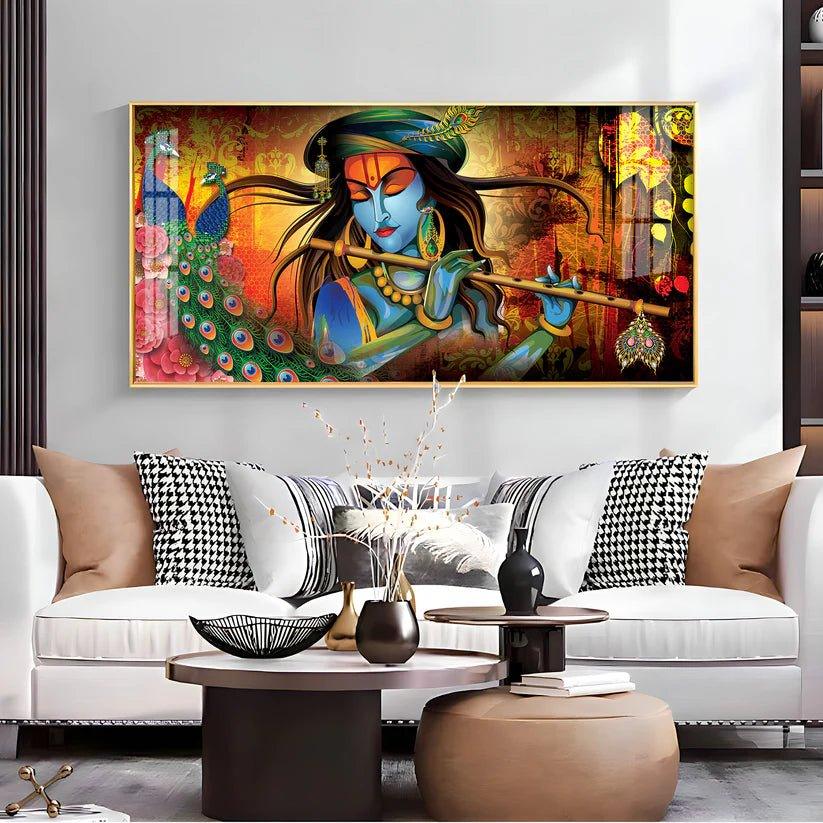 Krishna In Vrindavan Premium Acrylic Floating Wall Painting - Decor Smart