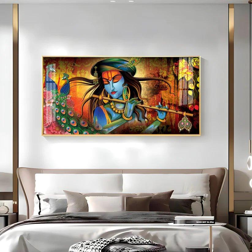 Krishna In Vrindavan Premium Acrylic Floating Wall Painting - Decor Smart