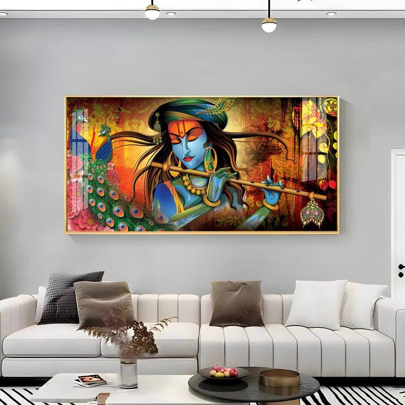Krishna In Vrindavan Premium Acrylic Floating Wall Painting - Decor Smart