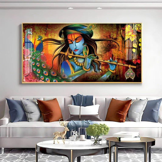 Krishna In Vrindavan Premium Acrylic Floating Wall Painting - Decor Smart