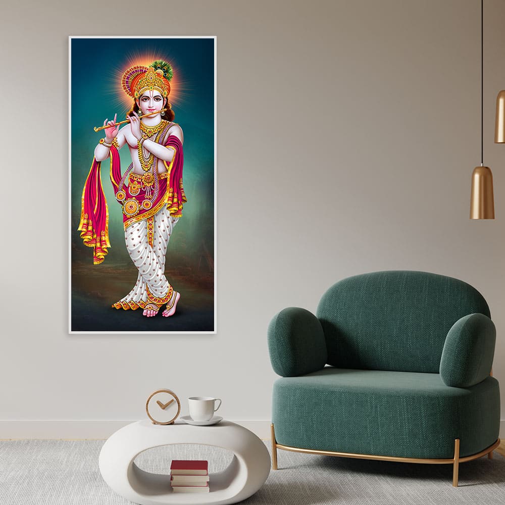 Krishna Playing Flute Hand Premium Canvas Wall Painting - Decor Smart