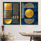 Line Art Golden Shapes Acrylic Floating Wall Painting Set Of 2 - Decor Smart
