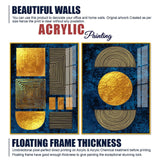 Line Art Golden Shapes Acrylic Floating Wall Painting Set Of 2 - Decor Smart