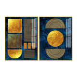 Line Art Golden Shapes Acrylic Floating Wall Painting Set Of 2 - Decor Smart