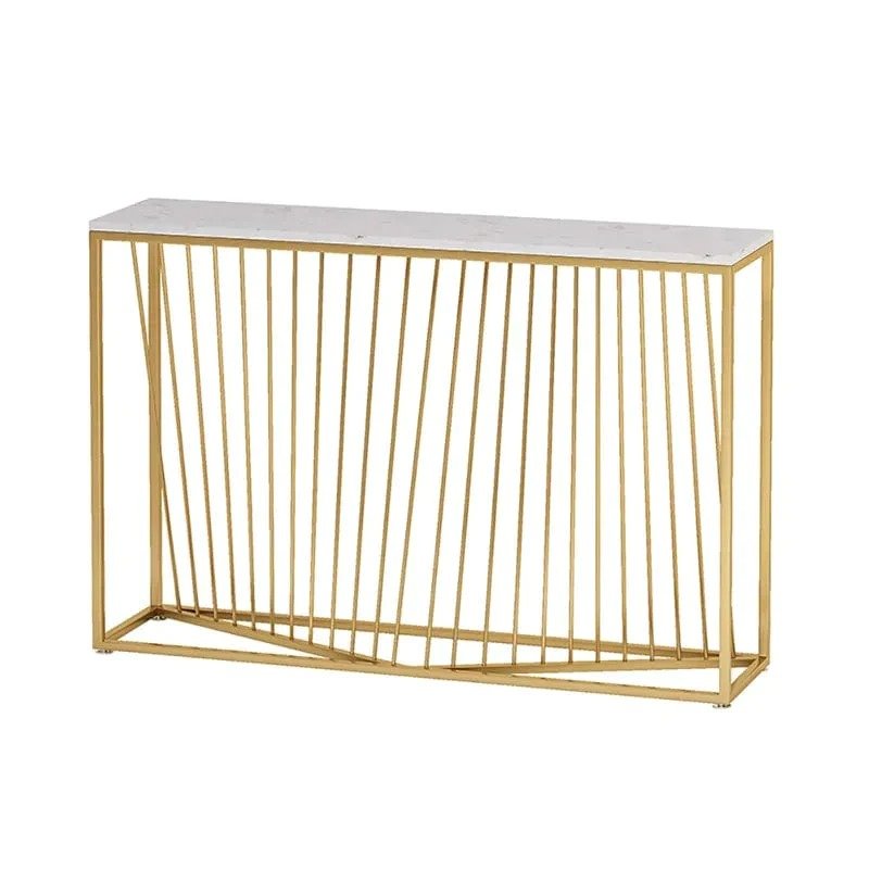 Linear Design Golden Metal Stand Console Marble Table - Decor Smart