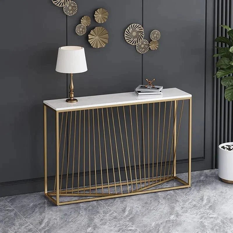Linear Design Golden Metal Stand Console Marble Table - Decor Smart