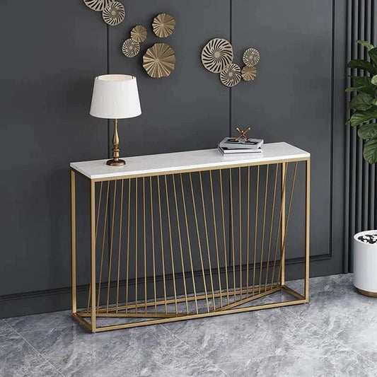 Linear Design Golden Metal Stand Console Marble Table - Decor Smart