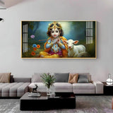 Little Krishna with Bansuri & Cow Premium Acrylic Floating Wall Painting - Decor Smart