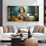 Little Krishna with Bansuri & Cow Premium Acrylic Floating Wall Painting - Decor Smart