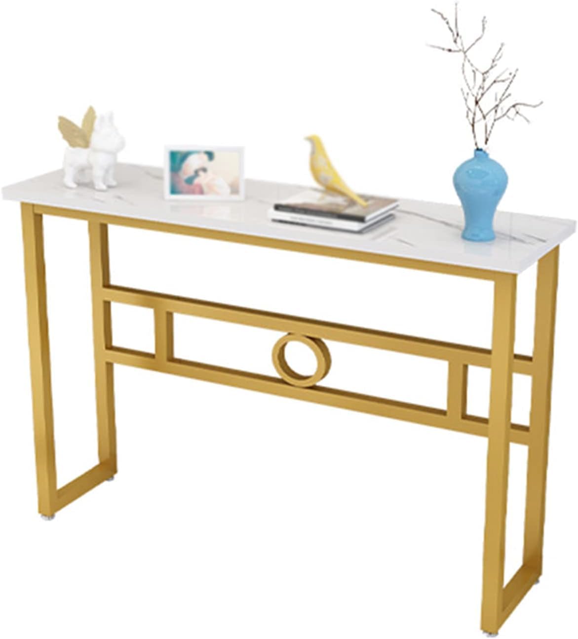 Long Narrow White Gold Marble Console Table - Decor Smart