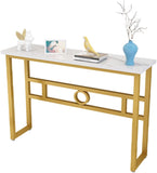 Long Narrow White Gold Marble Console Table - Decor Smart