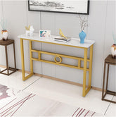 Long Narrow White Gold Marble Console Table - Decor Smart