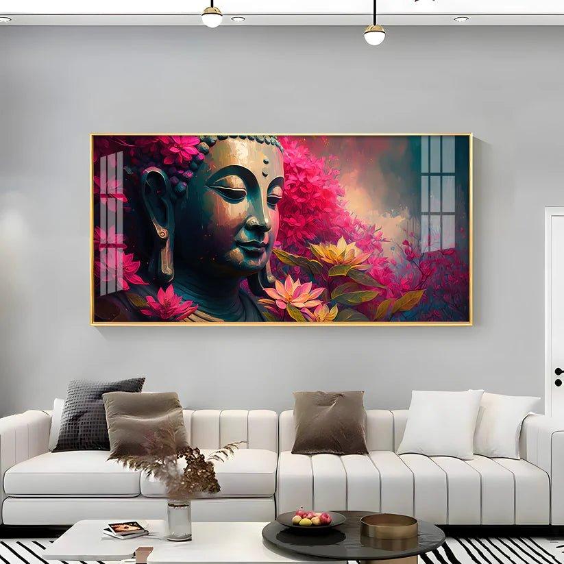 Lord Buddha Blossoms Premium Acrylic Floating Wall Painting - Decor Smart