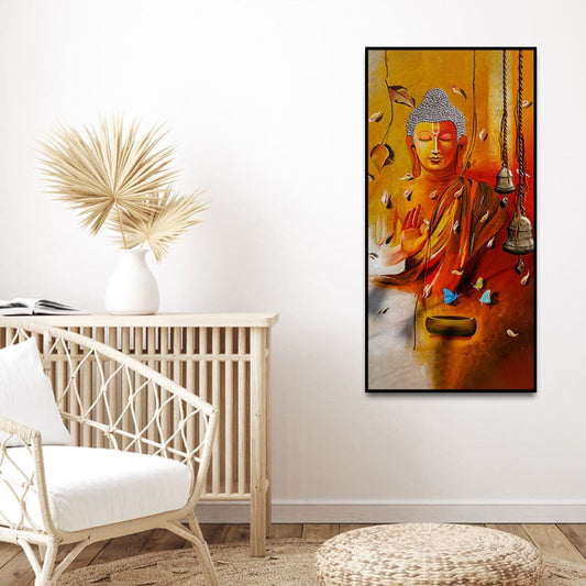 Lord Buddha with Leaves Canvas Wall Painting - Decor Smart