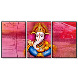 Lord Ganesha Abstract Art Floating Canvas Wall Painting Set of Three - Decor Smart