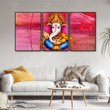 Lord Ganesha Abstract Art Floating Canvas Wall Painting Set of Three - Decor Smart