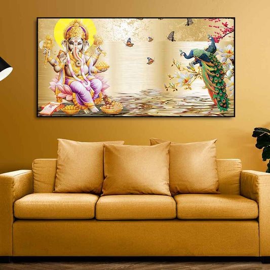 Lord Ganesha and Peacocks Canvas Wall Painting - Decor Smart